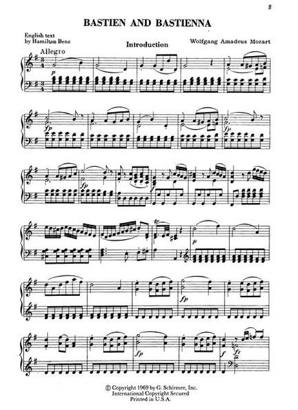 Mozart Opera Bastien und Bastienne